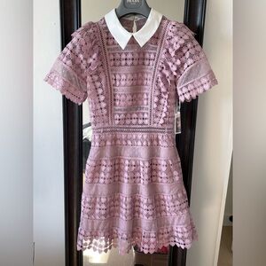NWT self portrait heart lace mini dress purple.